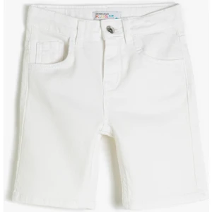 Kot Şort Cepli Pamuklu - Slim Fit Beli Ayarlanabilir Lastikli