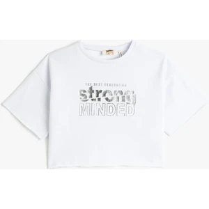 Crop Oversize Tişört Baskılı Kısa Kollu Bisiklet Yaka Pamuklu