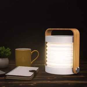 Katlanabilir Başucu Lambası USB Şarj Taşınabilir LED Lamba LED Ahşap Saplı Lamba Taşınabilir Gece Lambası Yatak Odası Başucu Lambası Kamp Lambası (Beyaz) (Yurt Dışından)