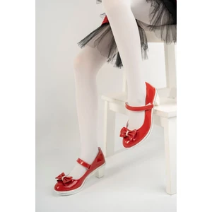 Topuklu Fiyonklu Kırmızı Rugan Kız Çocuk Ayakkabı