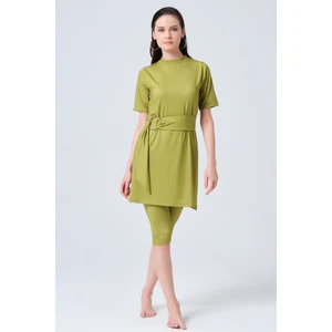 Gümüş Kemer Tokalı Yarım Kol Yarı Kapalı Mayo