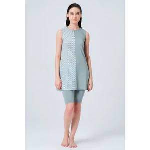 Tek Tarafı Desenli Sıfır Kol Yarı Kapalı Mayo