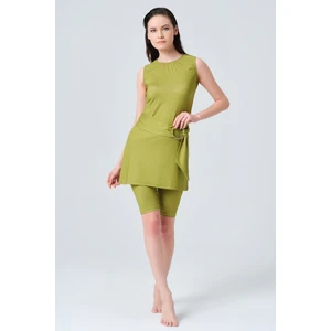 Gümüş Kemer Tokalı Sıfır Kol Yarı Kapalı Mayo