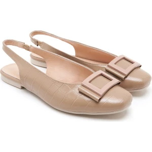 Khate Krem Kadın Kroko Baskılı Deri Babet