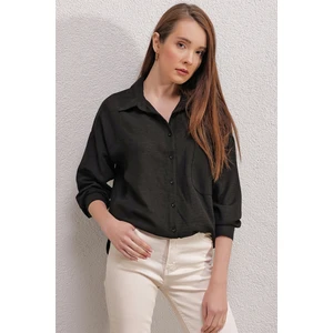 20153 Tek Cepli Oversize Gömlek - Siyah