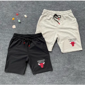 New Cabin Unisex Slim Fit 2’li Siyah Gri Baskılı Yazlık Şort