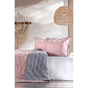 Zebra Casa Tender Pudra/gri Çift Kişilik Comforter Çift Taraflı Kullanılabilir Yatak Örtüsü Seti