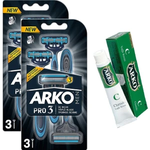 Arko Men Pro3 3'lü 3 Bıçaklı Tıraş Bıçağı 2 Adet + Hediye Arko Krem
