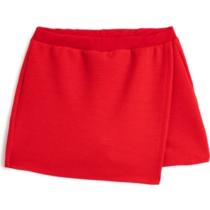 Basic Mini Şort Etek Kruvaze Beli Lastikli Dokulu