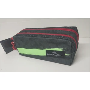 Çift Gözlü Kalem Çantası Basic Siyah-Kırmızı-Gri