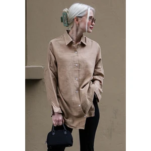 Camel Muslin Kumaş Basic Kadın Gömlek MG1660