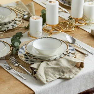 Phoenix 24 Parça 6 Kişilik Beyaz Desenli Porselen Yemek Takımı