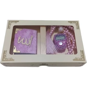 Hediyelik Kutulu Mevlit Hediye Seti Pembe (Mini Kuranı Kerim+Inci Tesbih 99+Taşlı Zikirmatik)