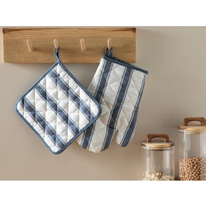English Home Blue Lines Polyester 2'li Mutfak Seti Lacivert