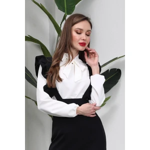 Küçüğüm Butik Boyundan Bağlamalı Beyaz Krep Bluz