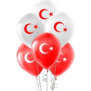 Ay Yıldız Baskılı Balon Kırmızı Beyaz Renk 10 Adet