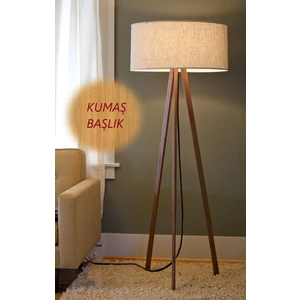 Tutta La Vita 3 Ayaklı Tripod Lambader Köşe Lambası Bej Başlık Ceviz Ayak
