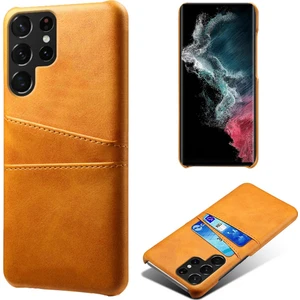 For Samsung Galaxy S23 Için Ultra Çift Kart Yuvaları Çizgiye Döküm Anti Telefon Kılıfı Pu Deri Kaplamalı Sert Pc Kapağı (Yurt Dışından)