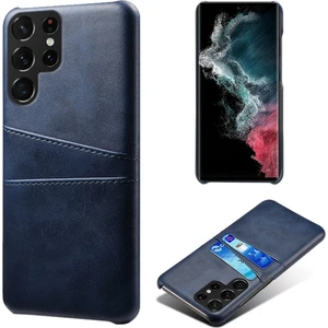 For Samsung Galaxy S23 Için Ultra Çift Kart Yuvaları Çizgiye Döküm Anti Telefon Kılıfı Pu Deri Kaplamalı Sert Pc Kapağı (Yurt Dışından)