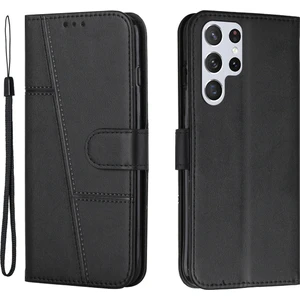 For Samsung Galaxy S23 Ultra Dikiş Pu Deri Cüzdan Kasası Tam Koruma Folio Flip Telefon Standı Kapak Kayış (Yurt Dışından)