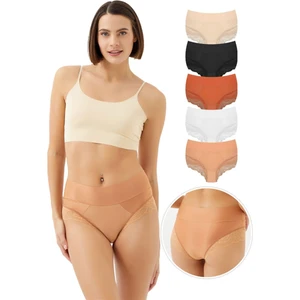 Dantel Detaylı Mikro Saten Yüksek Bel Kadın Bikini Külot 5'li Paket
