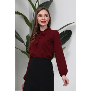 Küçüğüm Butik Boyundan Bağlamalı Bordo Krep Bluz