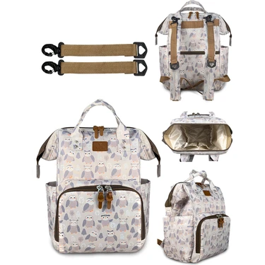 Stylo Paris Anne Bebek Bakım Sırt Çantası 42x28x16 cm Fitalatsız Su Geçirmez Termal Bölmeli Baykuş