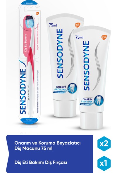 Sensodyne Onarım ve Koruma 75 ml Diş Macunu x 2 Adet + Diş Eti Bakımı Fırça