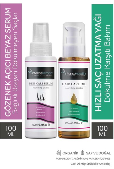 İntense Keratin Hızlı Saç Uzatma & Dökülme Önleyici Dip Bakım Yağı + Beyaz Serum Gözenek Açıcı Saç Iksiri