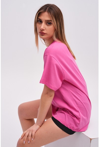 Giysa Fuşya Kadın Pamuk Vancouver Baskılı Oversize T-Shirt