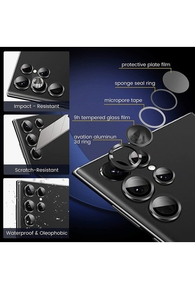 Arazon Samsung Galaxy S23 Ultra Uyumlu Kamera Lens Koruma Camı 3D 5 Parça Tekli