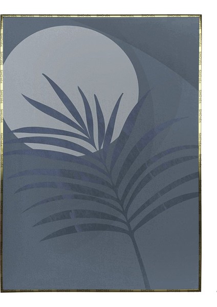 Palmiye Yaprakları ve Ay Manzara Mavi Renkler Modern Poster P-002258