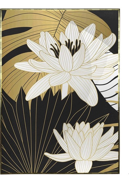 Çiçekler Siyah Gold Altın Beyaz Renkler Modern Poster P-003891
