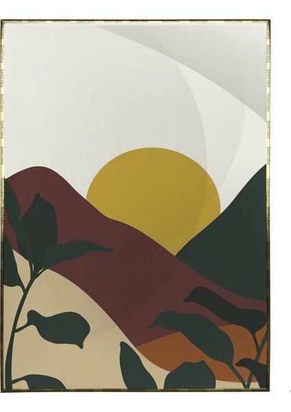 Doğa Ay ve Güneş Palmiye Dağ Kum Illüstrasyon Poster P-003903