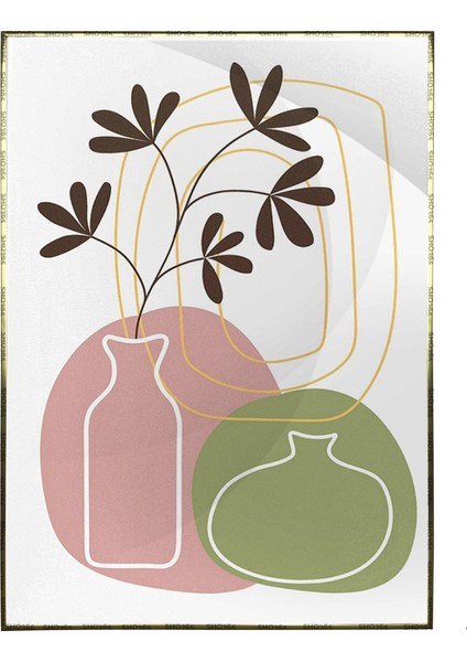 Vazoda Çiçekler ve Şekiller Pastel Renkler Modern Poster P-000532