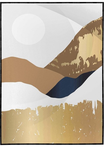 Güneş Ay ve Dağlar Manzara Modern Illüstrasyon Dikey Poster P-001710