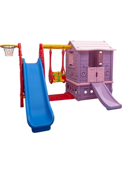 Çocuk Oyun Parkı - Oyun Evi Kaydırak Salıncak Set - Çocuk Salıncak - Çocuk Kaydırak - Anaokulu - Kreş