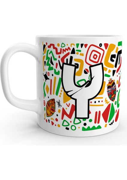 Y Harfi Afrika Etnik Soyut Renkli Harfli Kupa Bardak