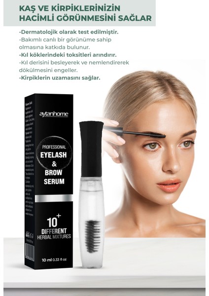 Aytan Home Bitkisel Kaş Kirpik Bakım Serumu (10 Doğal Karışım) Keratin ve Argan Yağlı 10ML