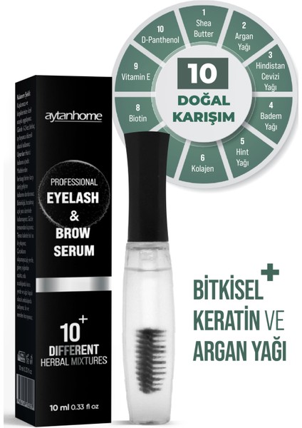 Aytan Home Bitkisel Kaş Kirpik Bakım Serumu (10 Doğal Karışım) Keratin ve Argan Yağlı 10ML