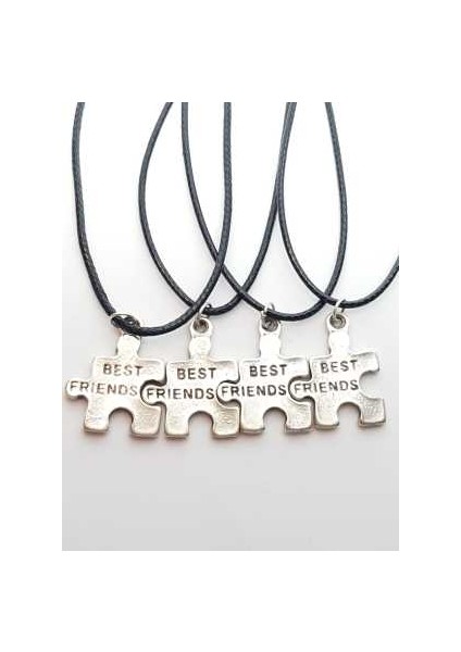 Antik Gümüş Kaplama Puzzle 4'lü Best Friends Bff Arkadaşlık Kolyesi Çocuk Kolye