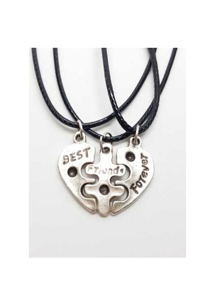 Antik Gümüş Kaplama Puzzle Kalp 3'lü Arkadaşlık Bff Best Friends Kolyesi. Çocuk Genç Kolye