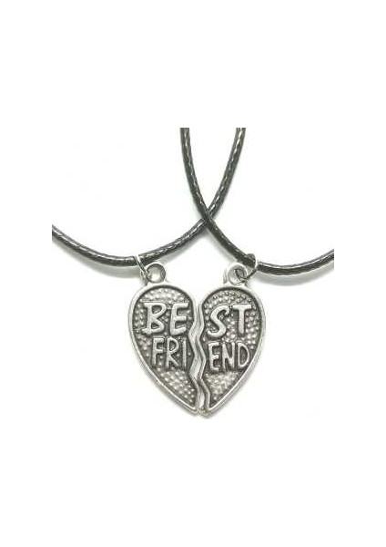 Antik Gümüş Kaplama Kalp 2'li Bff Best Friends Arkadaşlık Kolyesi Model 2. Çocuk Genç Kolye