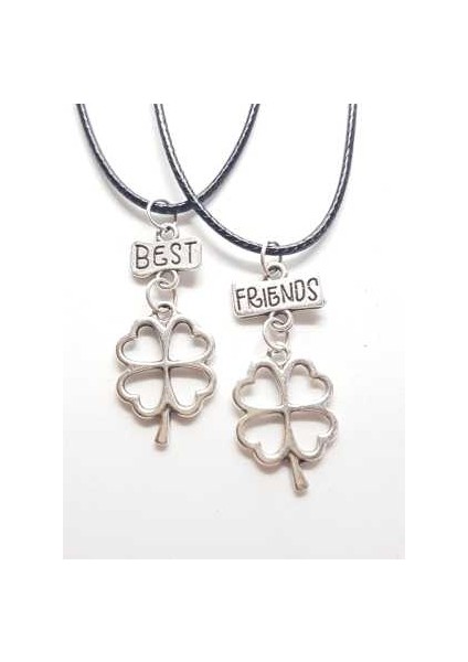 Antik Gümüş Kaplama Dört 4 Yapraklı Yonca Best Friends Bff Arkadaşlık Kolyesi