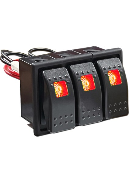 Switch Panel 3 Anahtar Slim Model 12-24V Plastik Çerçeveli Kırmızı