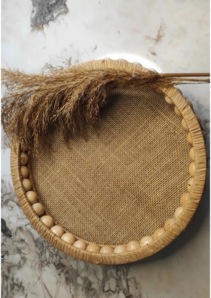 Ahşap Boncuklu Doğal Rafya Hasır Tepsi fiyatları
