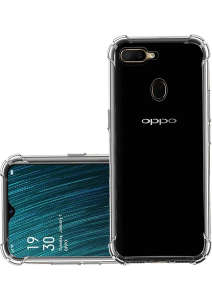 Kzy Oppo A5S ile Uyumlu Kapak Airbag Antishock Köşe Korumalı Şeffaf Silikon Kılıf