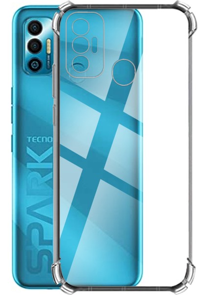Tecno Spark 7 ile Uyumlu Kapak Kamera Korumalı Şeffaf Airbag Antishock Köşe Korumalı Silikon Şeffaf Kılıf