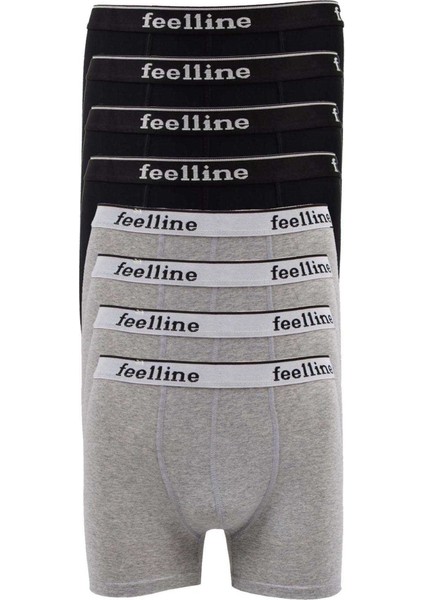 8 adet Feelline Siyah ve Gri Pamuklu Doğal Likralı Erkek Boxer
