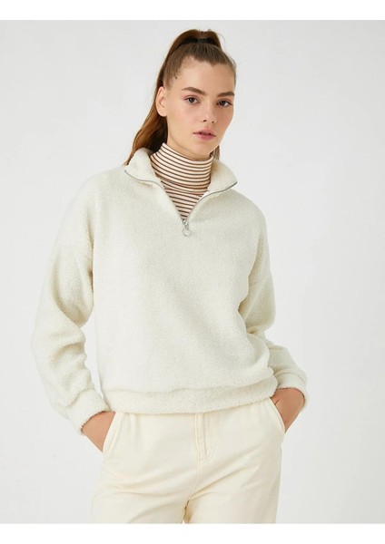 Peluş Sweatshirt Dik Yaka Fermuarlı modelleri